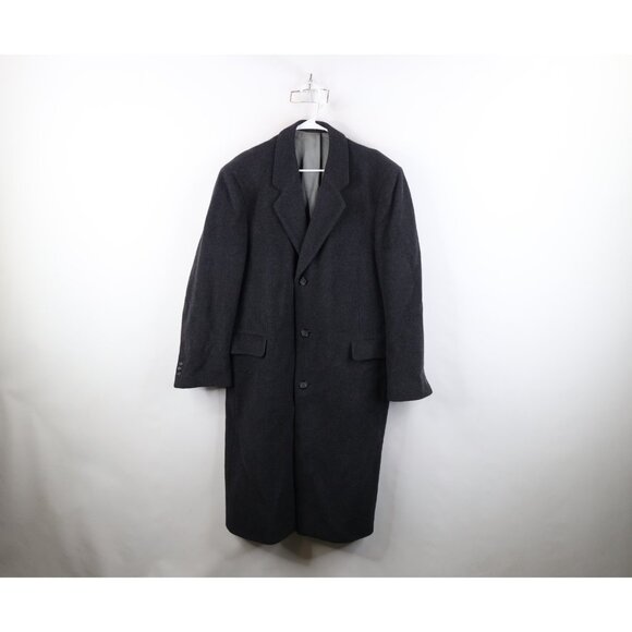Vintage 80s 90s Egon Von Furstenburg Mens 46R Wool Cashmere Overcoat Jacket Gray